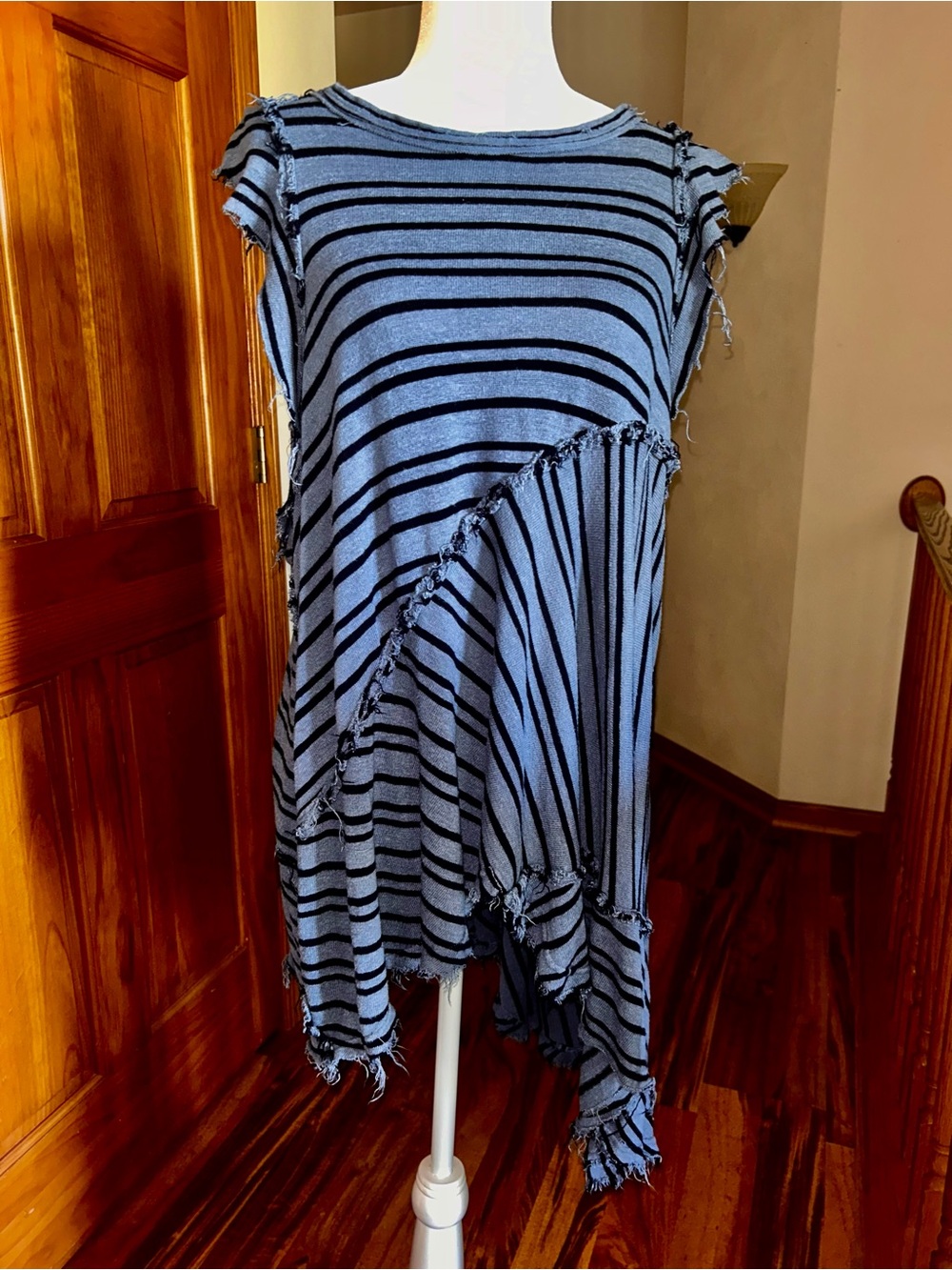 Free People Blue & Black Striped Asymmetric High-Low Dress